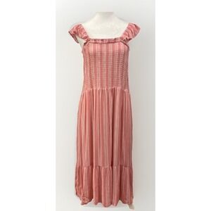 GL By Gibson Look Red Striped Tiered Chambray Smocked Dress Women's Size 2XL NWT